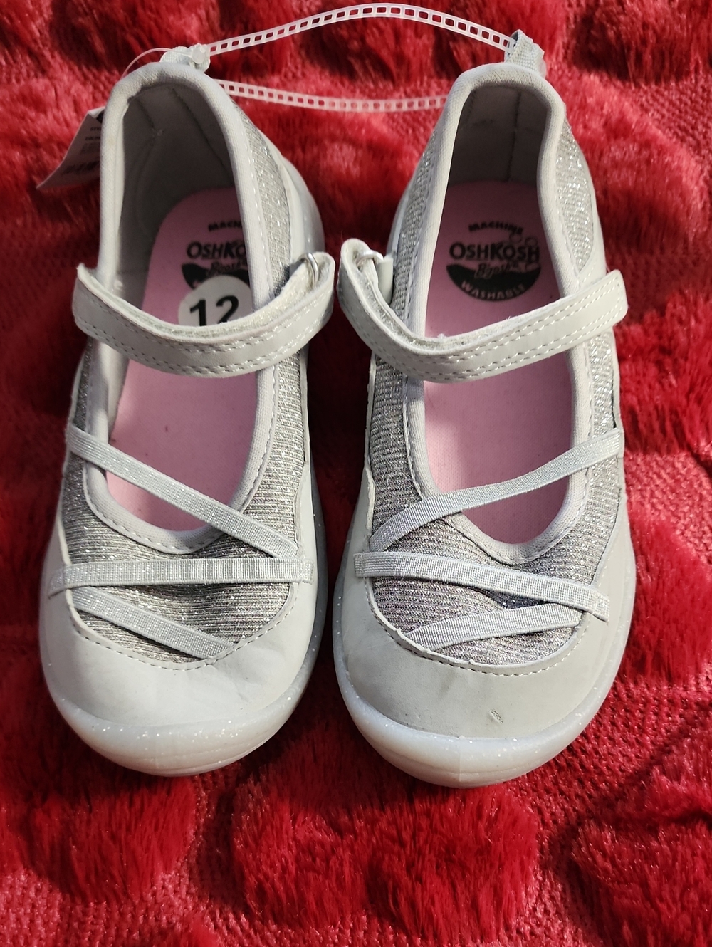 OshKosh B'gosh Girls Silver and Pink Mary Jane Dress Shoes